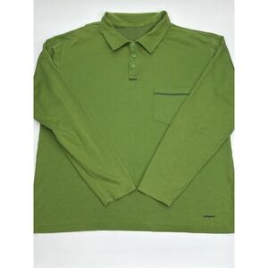 Patagonia Mens XL Long Sleeve Polo Shirt Green Organic Cotton Pique Pocket Logo